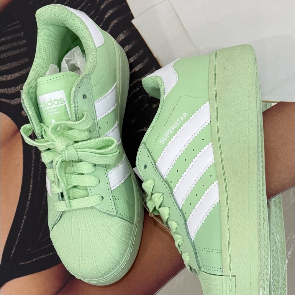 (new+tag) Adidas Women Superstar Classic — US size 8.5 green and white sneakers - Picture 6 of 6